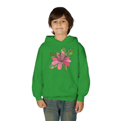 Youth Heavy Blend Hooded Sweatshirt -  Pink flower Printify