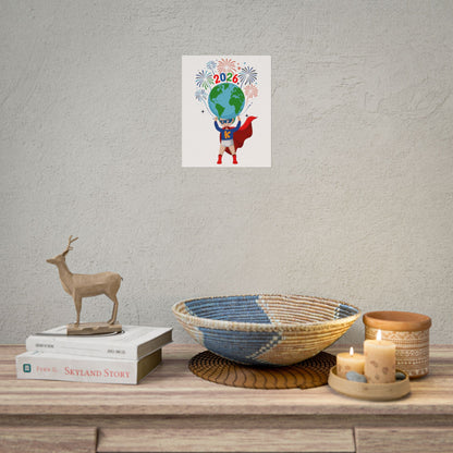Rolled Posters - Super kiddo holding globe - [[{"value":"Wonderwear Kid"}]]