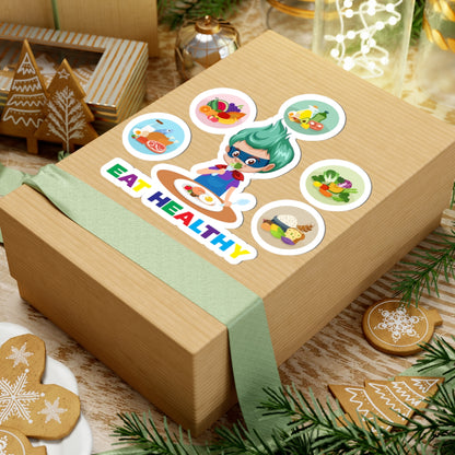 Kiss-Cut Stickers - Supper kiddo showing healthy food to eat - [[{"value":"Wonderwear Kid"}]]