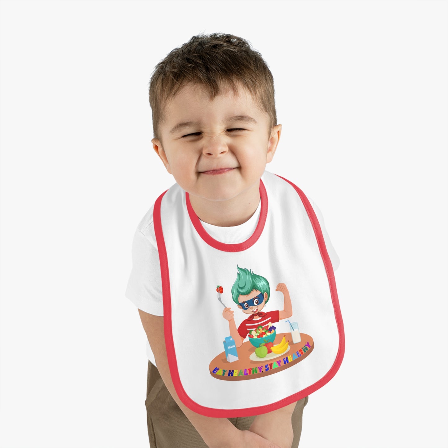 Baby Bib - super kiddo eating healthy food