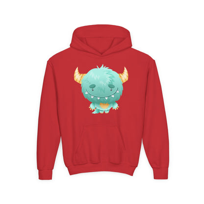 Youth Heavy Blend Hooded Sweatshirt - Cute green baby monster Printify