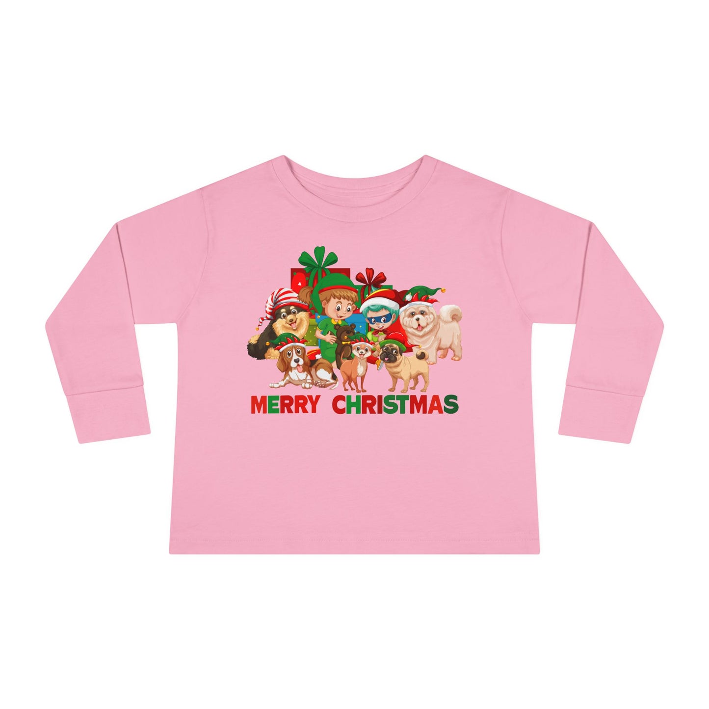 Toddler Long Sleeve Tee - Christmas with super kiddo pet friends with text - [[{"value":"Wonderwear Kid"}]]