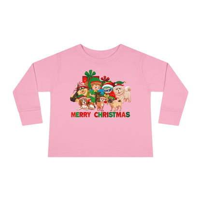 Toddler Long Sleeve Tee - Christmas with super kiddo pet friends with text - [[{"value":"Wonderwear Kid"}]]
