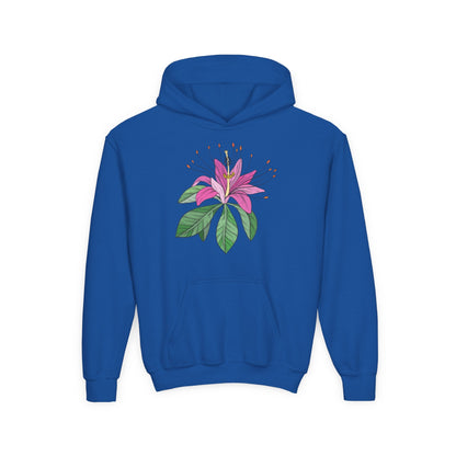 Youth Heavy Blend Hooded Sweatshirt - Purple flower Printify