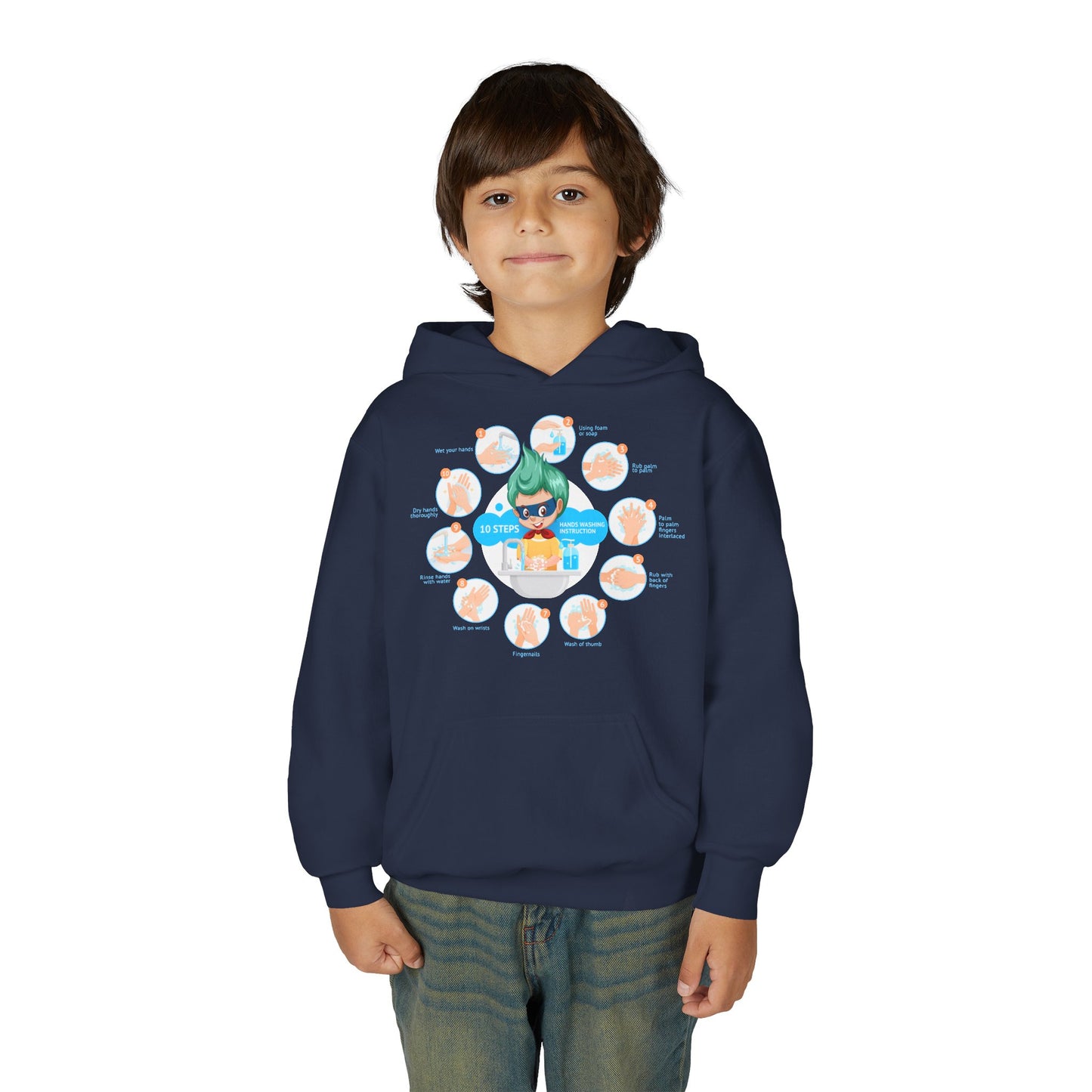 Youth Heavy Blend Hooded Sweatshirt - Super kiddo hand washing steps