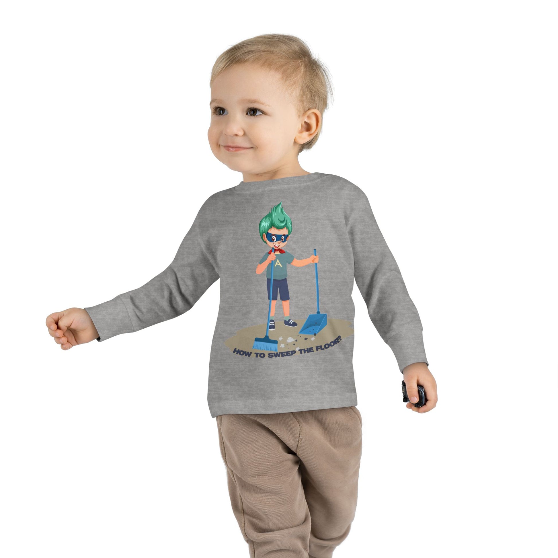Toddler Long Sleeve Tee - Super kiddo sweeping floor - [[{"value":"Wonderwear Kid"}]]