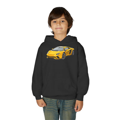 Youth Heavy Blend Hooded Sweatshirt - Yellow super car Printify