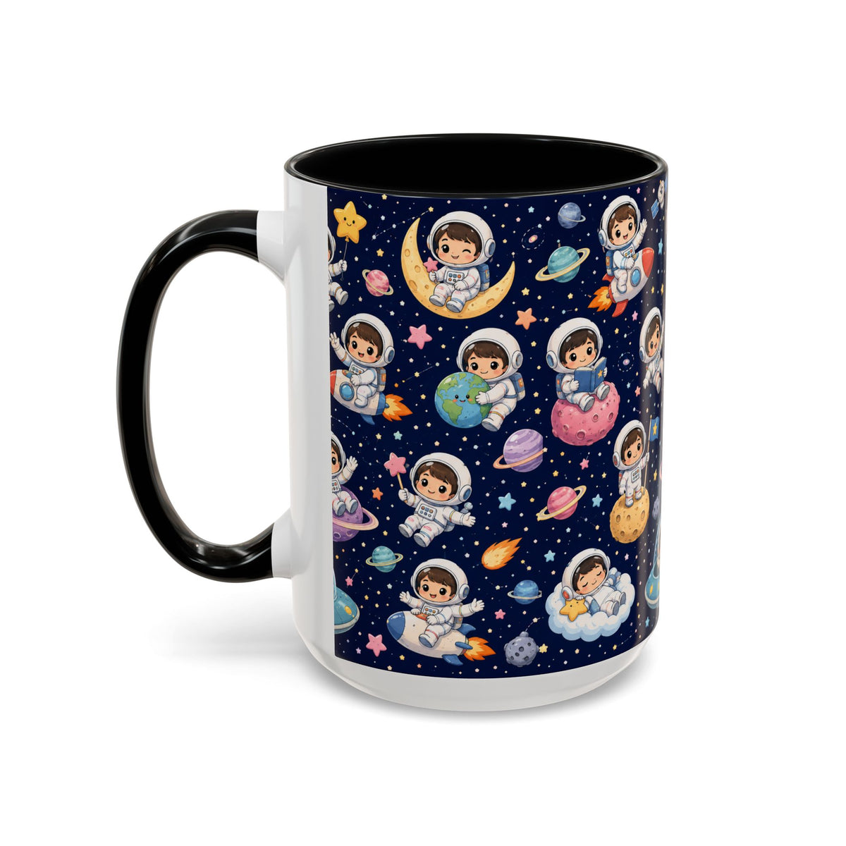 Accent Coffee Mug  (11/15 oz) - Kawaii Astronauts in a Starry Space Adventure