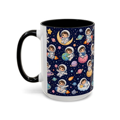 Accent Coffee Mug  (11/15 oz) - Kawaii Astronauts in a Starry Space Adventure
