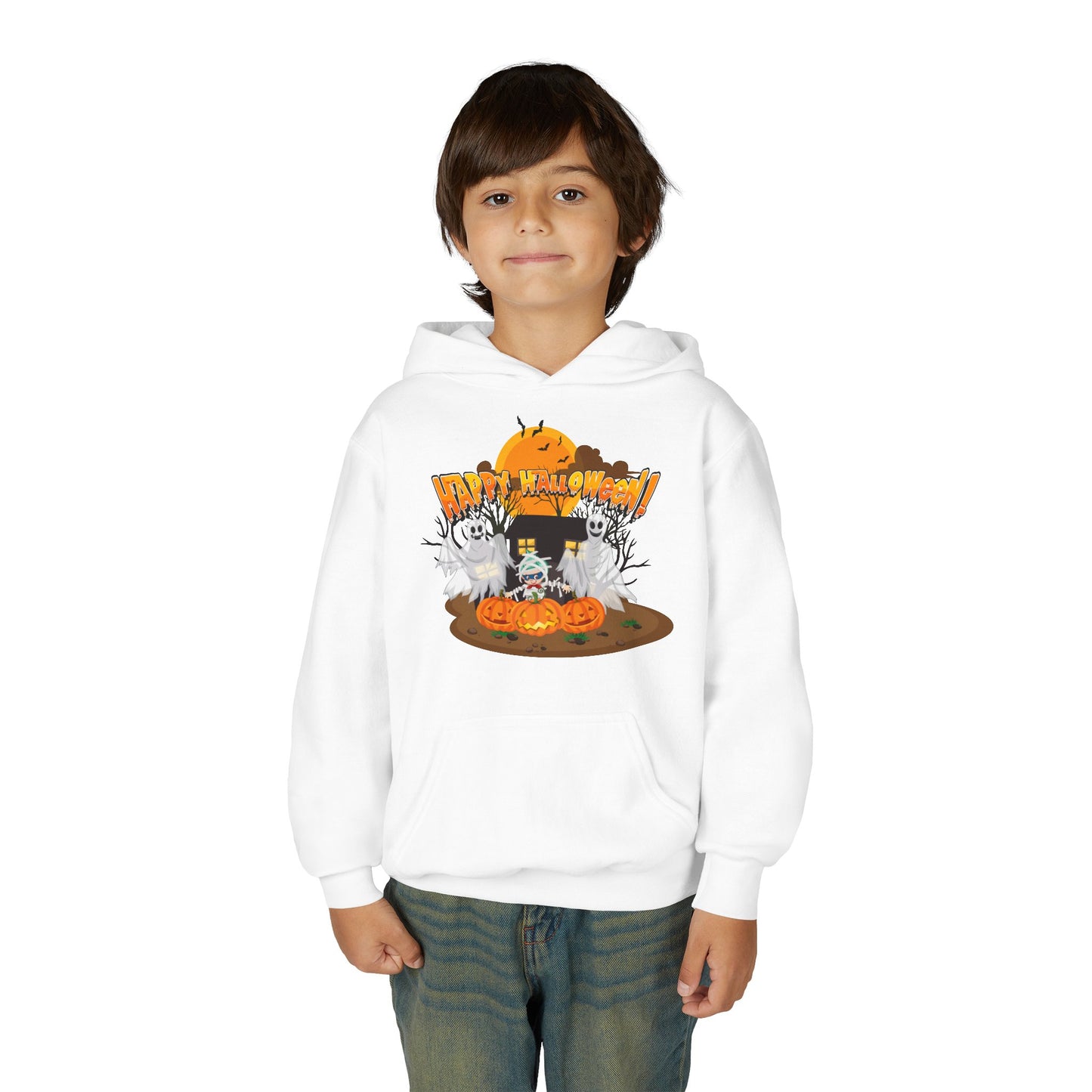 Youth Heavy Blend Hooded Sweatshirt - Super kiddo with ghost