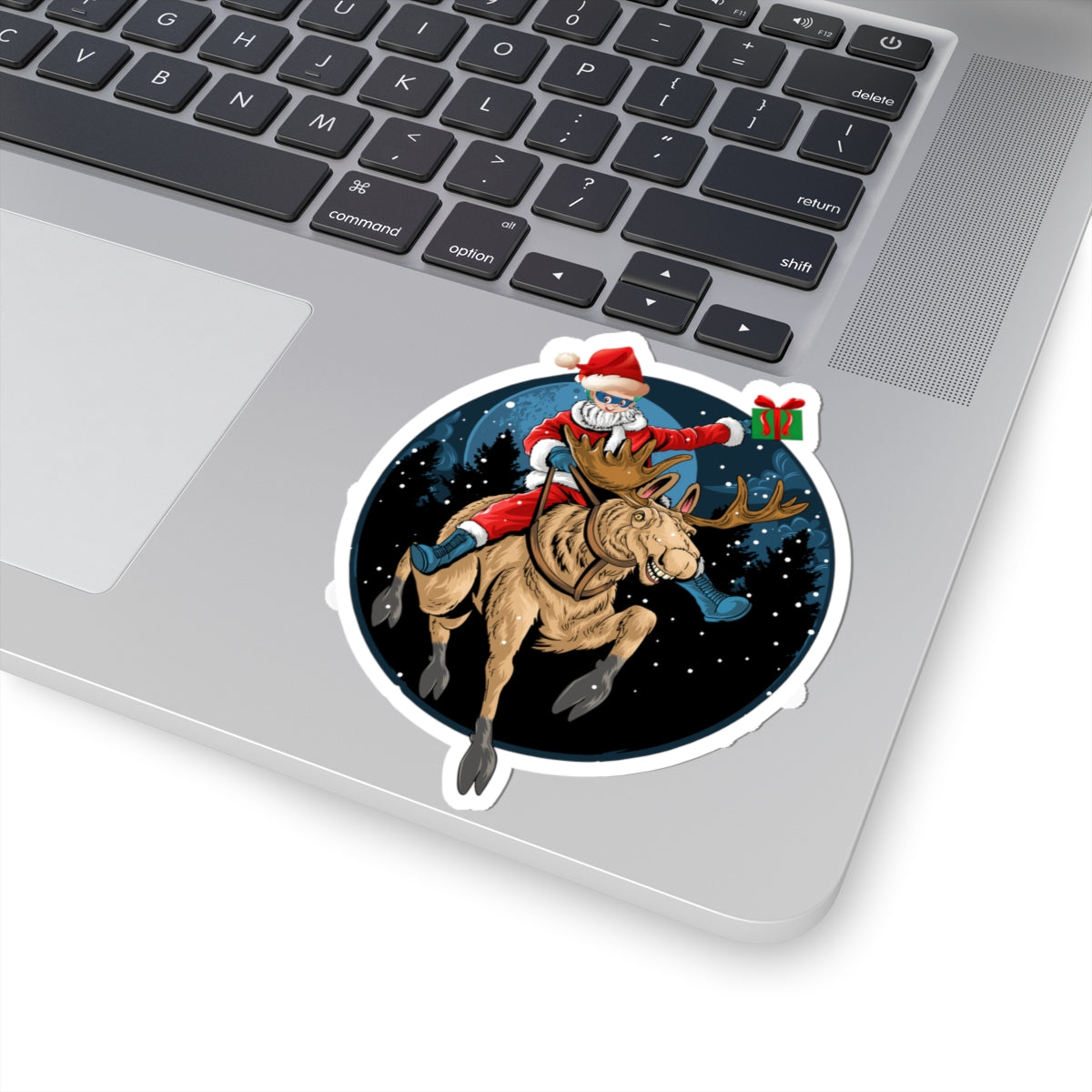 Kiss-Cut Stickers - Super kiddo riding a reindeer - [[{"value":"Wonderwear Kid"}]]