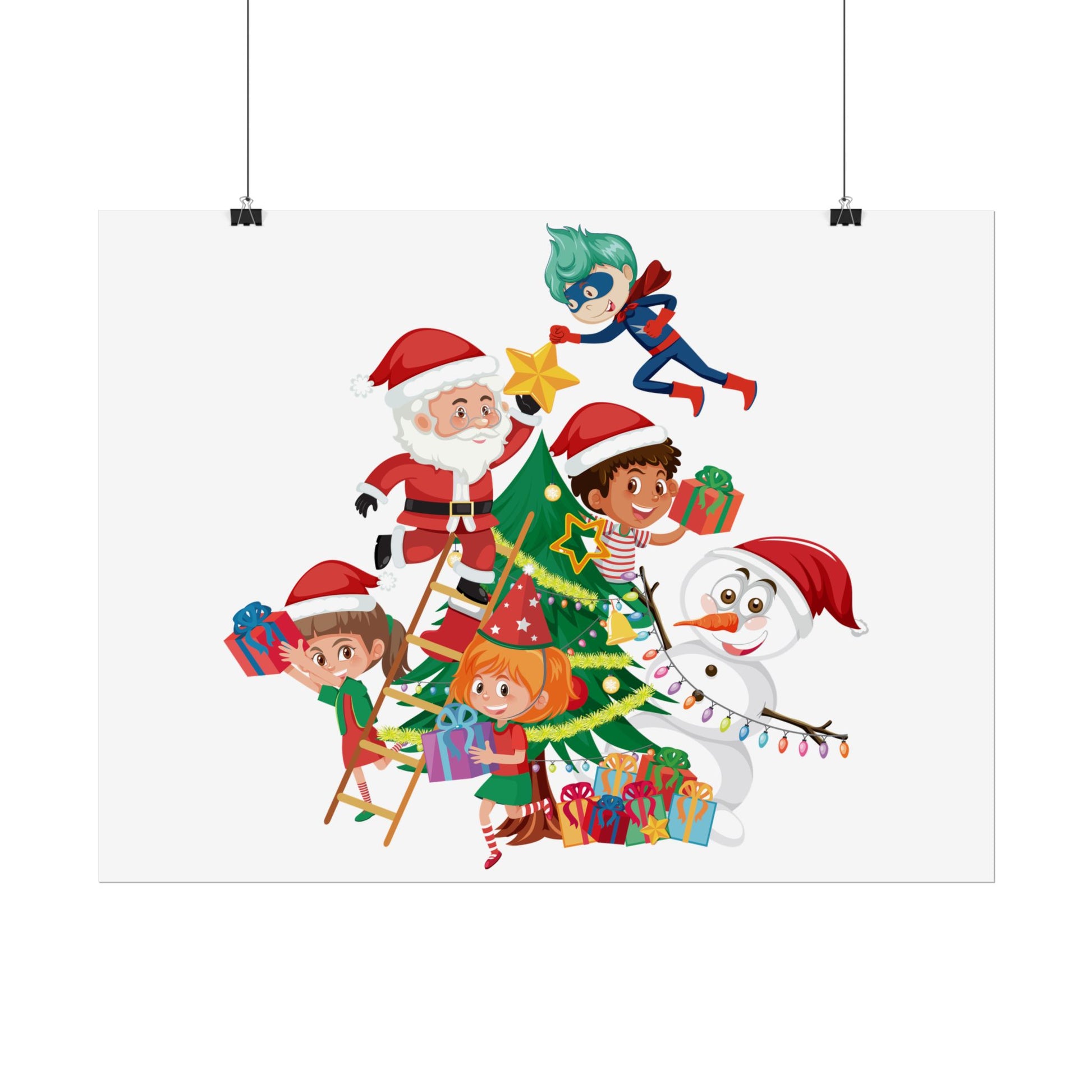 Rolled Posters - Super kiddo making christmas tree - [[{"value":"Wonderwear Kid"}]]
