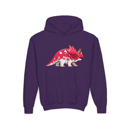 Youth hoodie with fun triceratops dinosaur design Printify