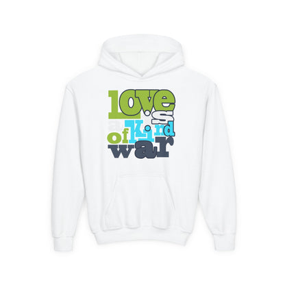 Youth Heavy Blend Hooded Sweatshirt - Love is Kind of War Printify
