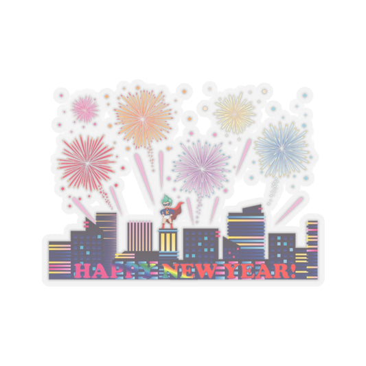 Kiss-Cut Stickers - Super kiddo with fireworks with text - [[{"value":"Wonderwear Kid"}]]