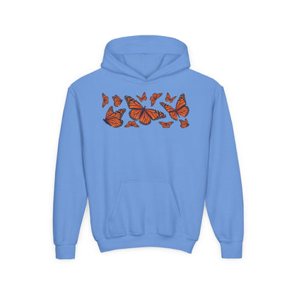 Youth Heavy Blend Hooded Sweatshirt -  Set of orange monarch butterfly Printify