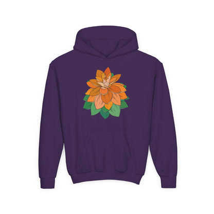 Youth Heavy Blend Hooded Sweatshirt - Orange flower Printify