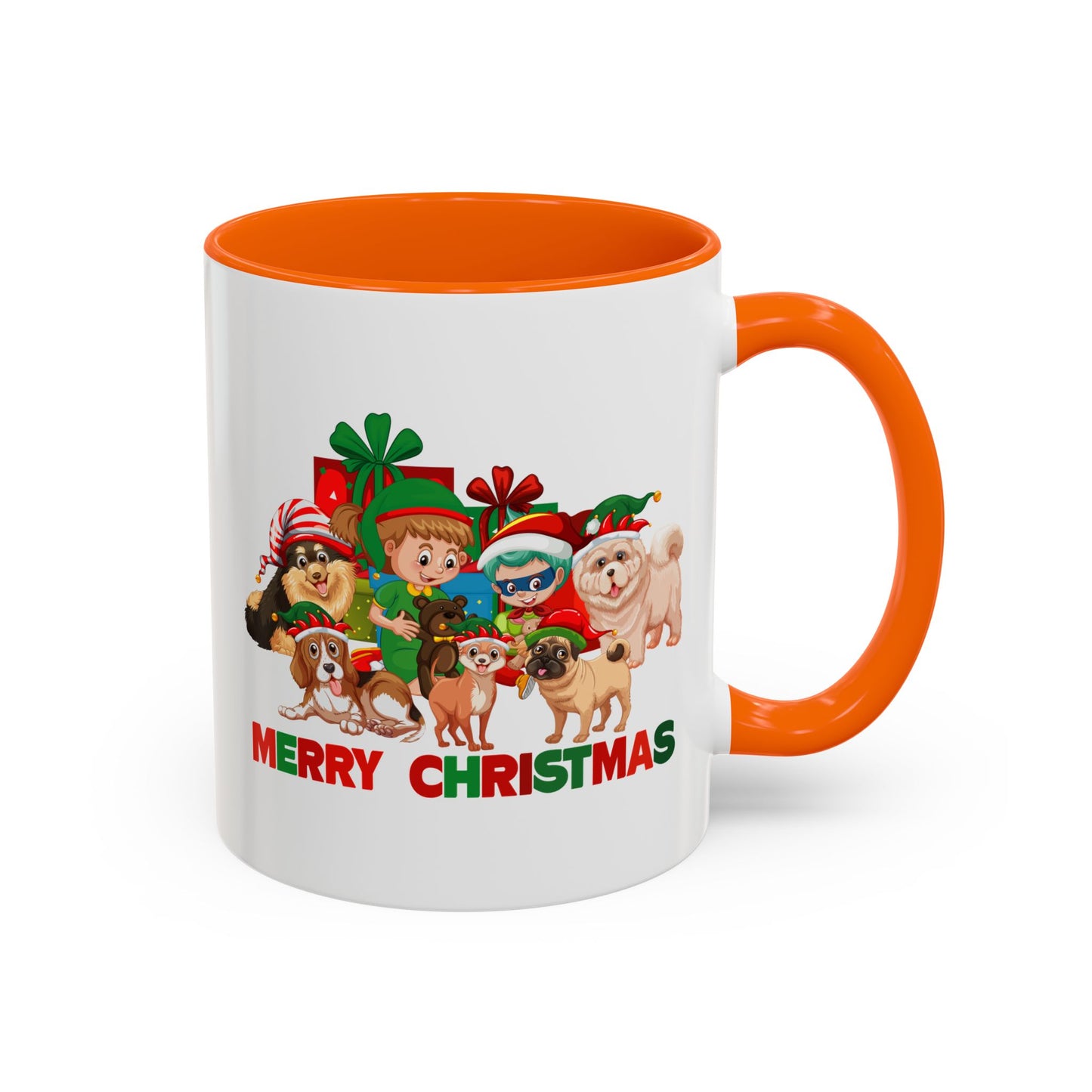Accent Coffee Mug - Christmas with super kiddo pet friends with text