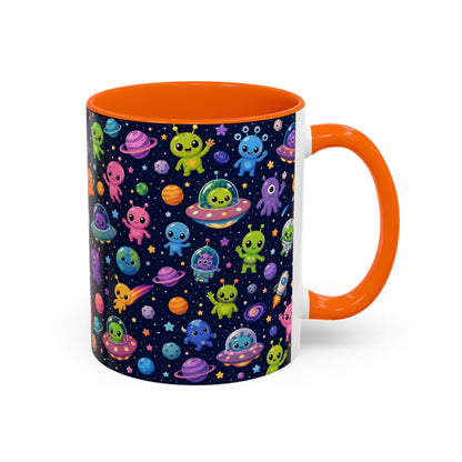 Accent Coffee Mug  (11/15 oz) - Cheerful Cartoon Alien Space