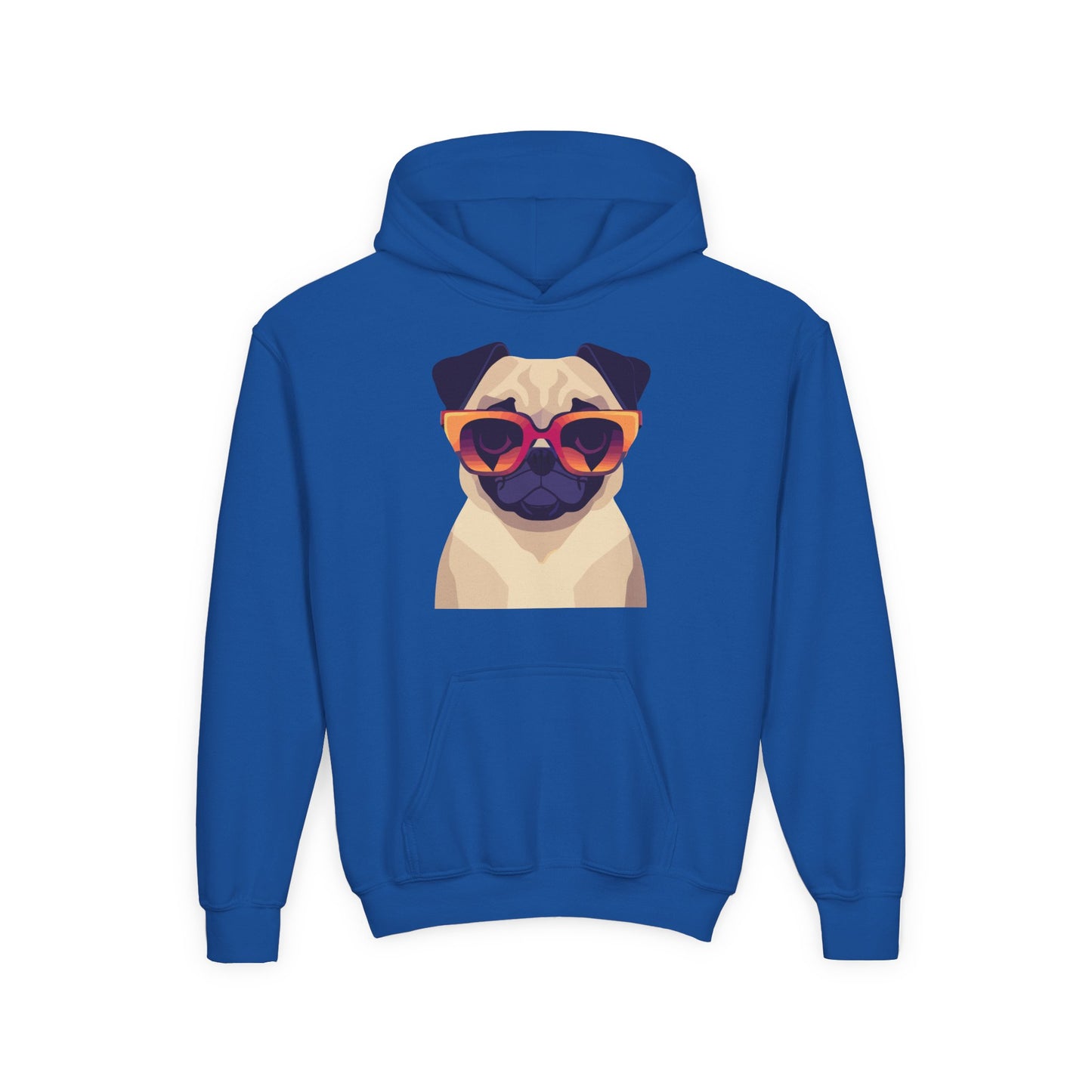 Youth Heavy Blend Hooded Sweatshirt - Cool Pug with Sunglasses
