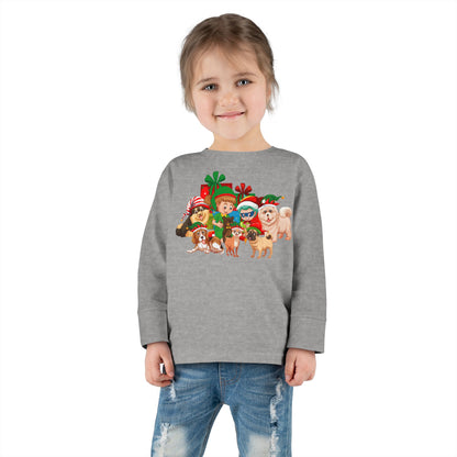 Toddler Long Sleeve Tee - Christmas with super kiddo pet friends without text - [[{"value":"Wonderwear Kid"}]]
