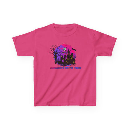 Kids Heavy Cotton™ Tee - Super kiddo flying on hunted house - [[{"value":"Wonderwear Kid"}]]