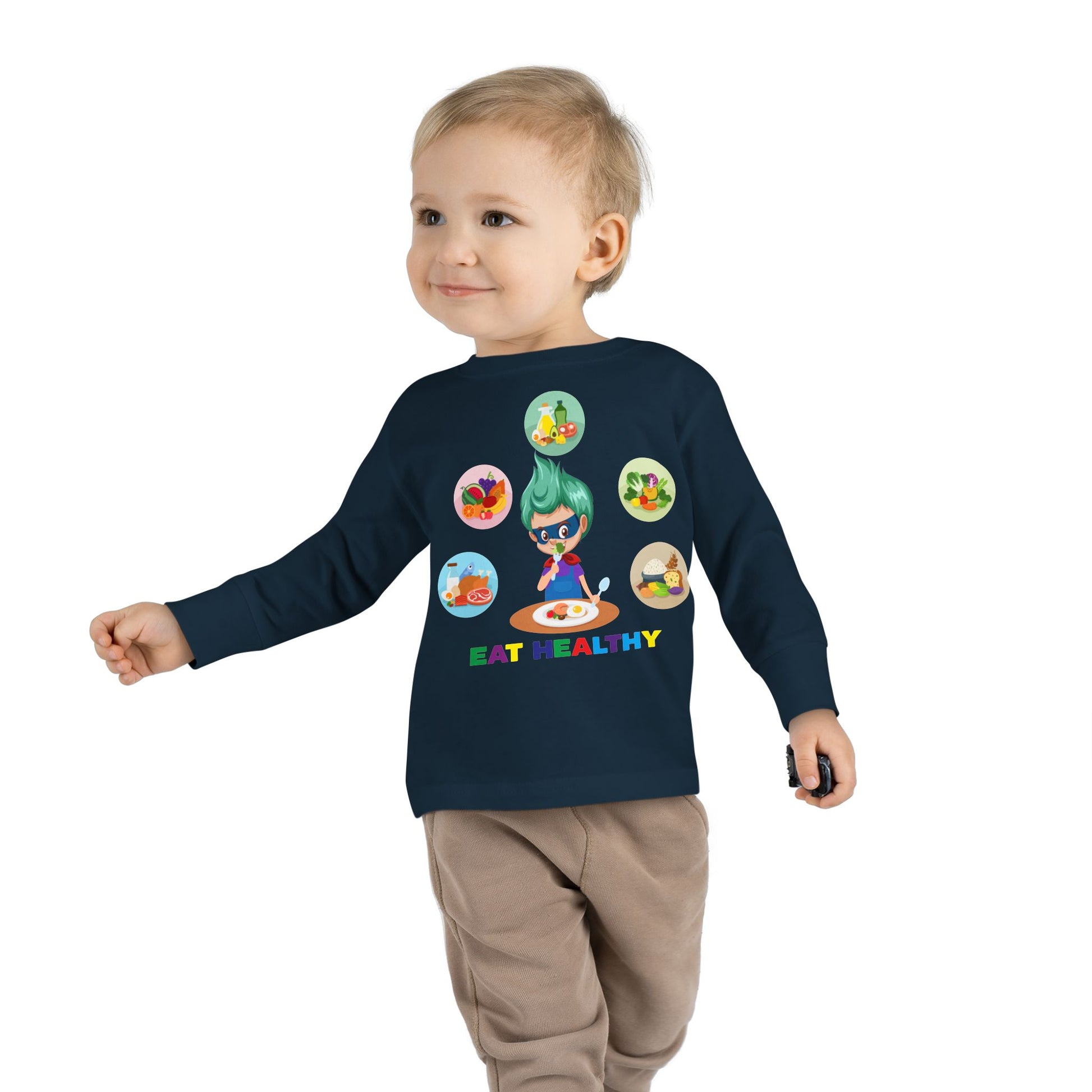 Toddler Long Sleeve Tee - Supper kiddo showing healthy food to eat - [[{"value":"Wonderwear Kid"}]]
