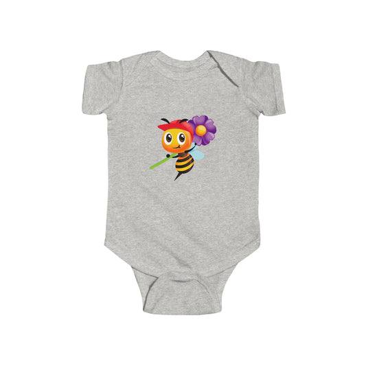 Infant Fine Jersey Bodysuit - Bee holding purple flower