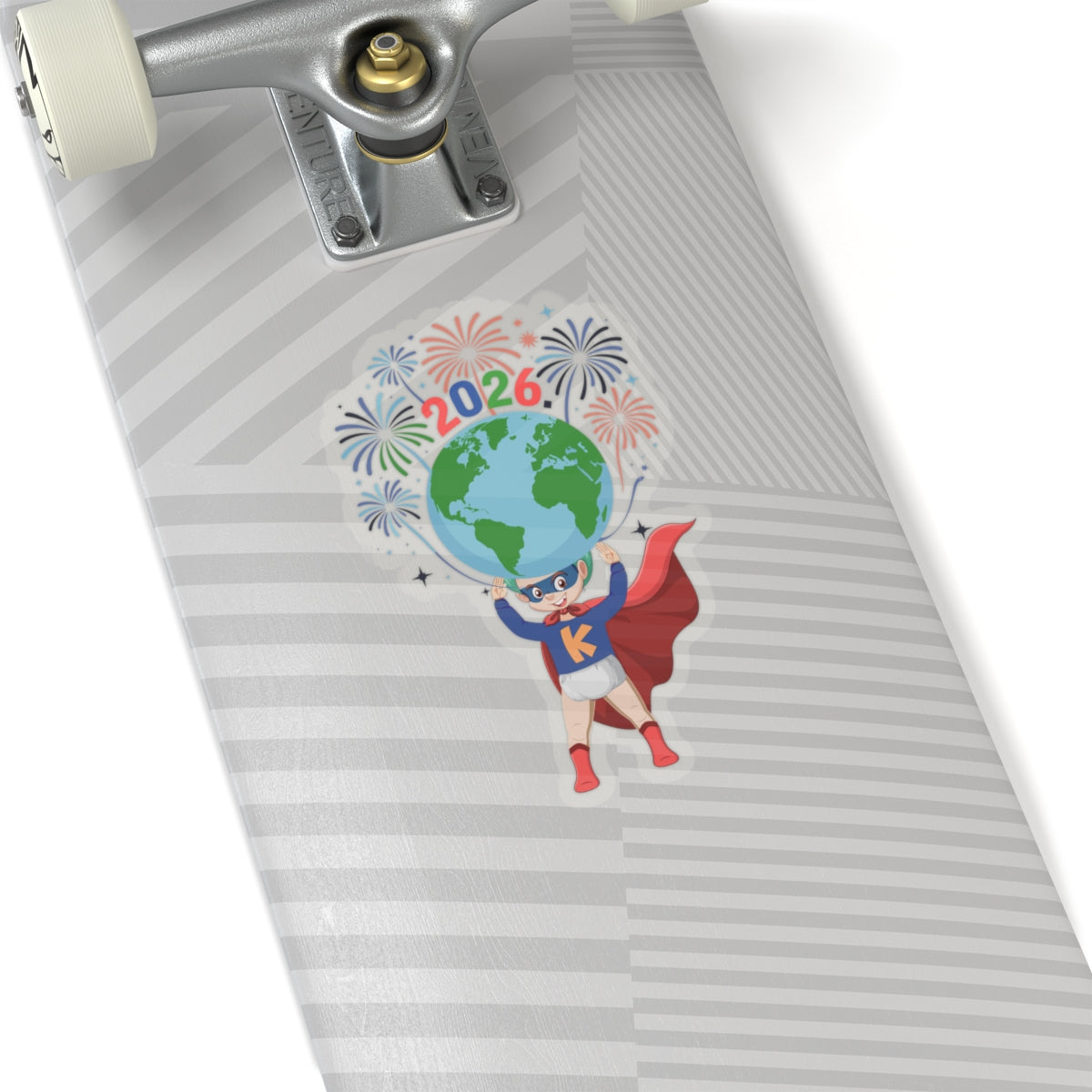 Kiss-Cut Stickers - Super kiddo holding globe - [[{"value":"Wonderwear Kid"}]]
