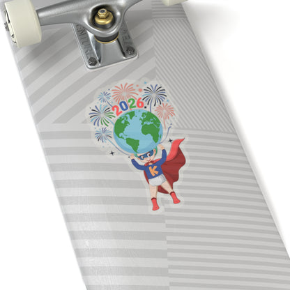 Kiss-Cut Stickers - Super kiddo holding globe - [[{"value":"Wonderwear Kid"}]]