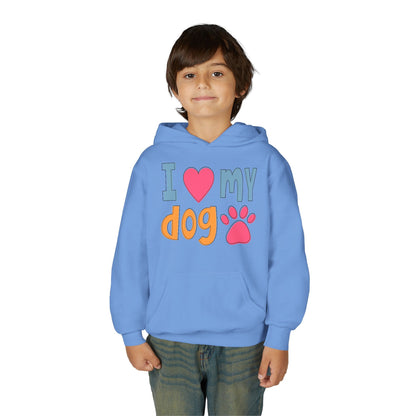 Youth Heavy Blend Hooded Sweatshirt - I love my dog Printify