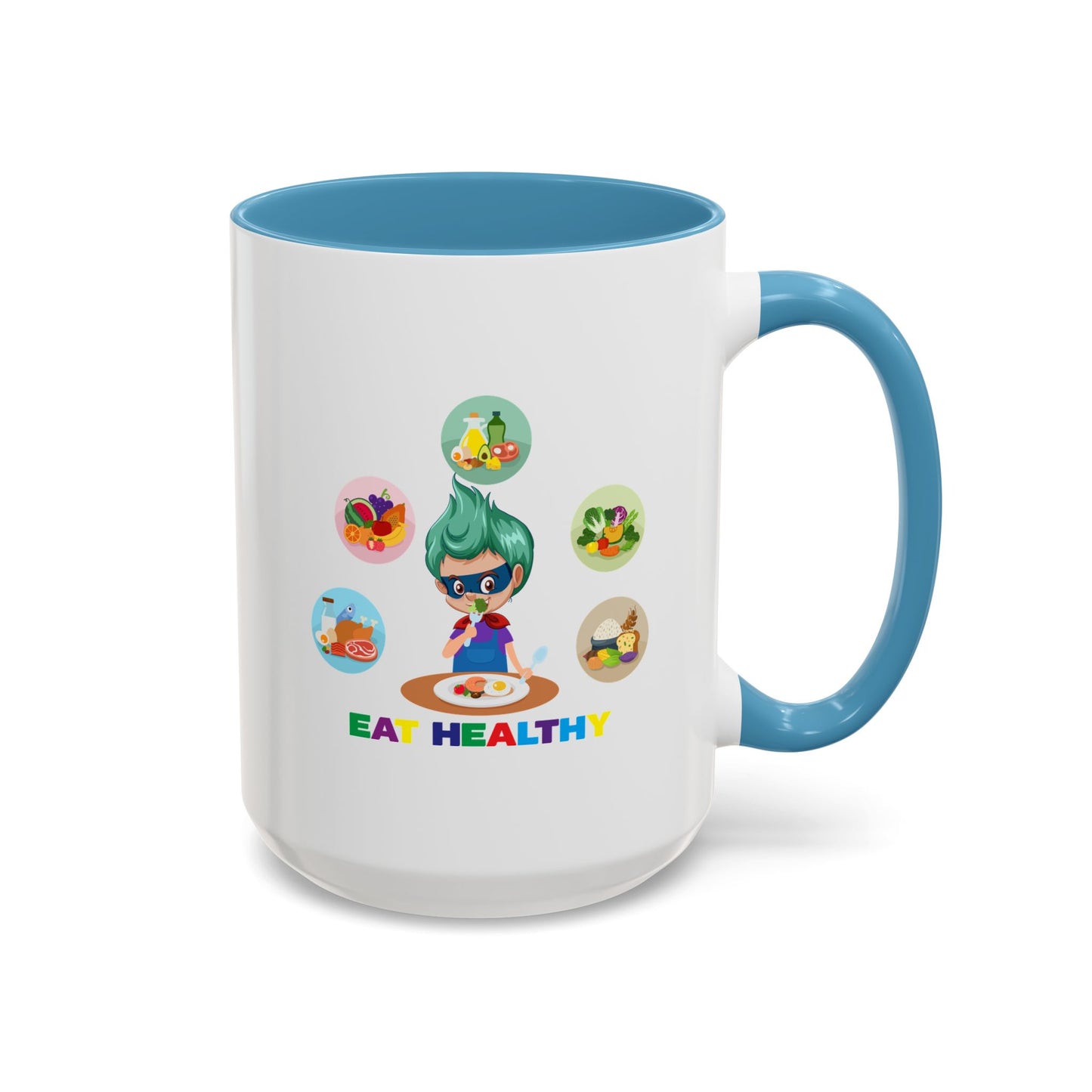 Accent Coffee Mug - Supper kiddo showing healthy food to eat