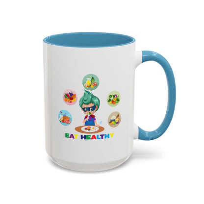 Accent Coffee Mug - Supper kiddo showing healthy food to eat - [[{"value":"Wonderwear Kid"}]]