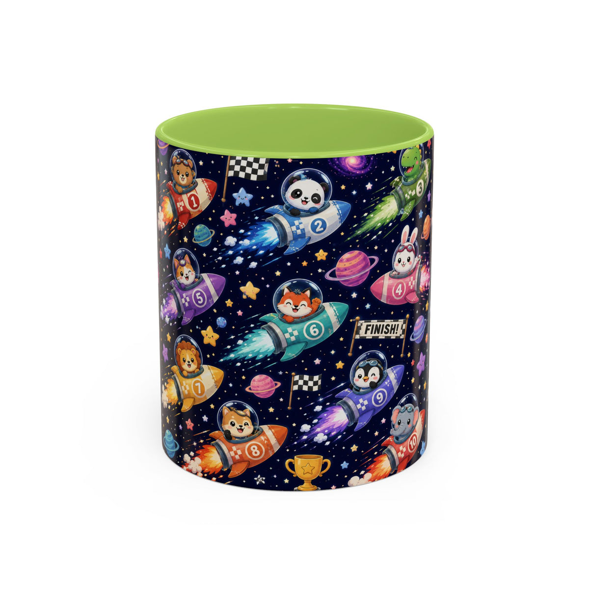 Accent Coffee Mug (11/15 oz) - Kawaii Cosmic Animal Rocket Race