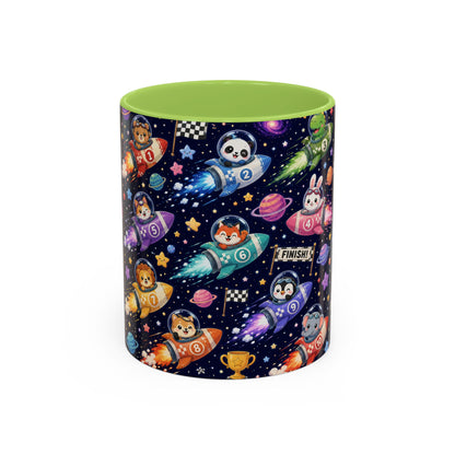 Accent Coffee Mug (11/15 oz) - Kawaii Cosmic Animal Rocket Race