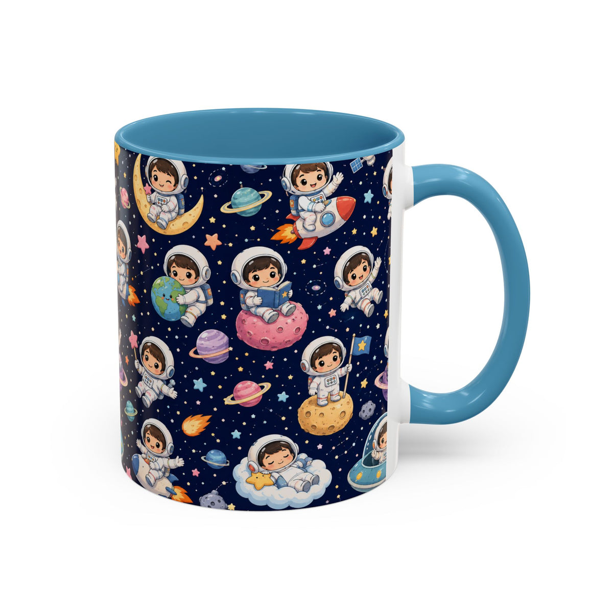 Accent Coffee Mug  (11/15 oz) - Kawaii Astronauts in a Starry Space Adventure