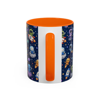 Galactic Robots Accent Coffee Mug — Cute Space Astronaut Pattern (11/15 oz)