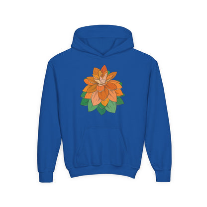 Youth Heavy Blend Hooded Sweatshirt - Orange flower Printify