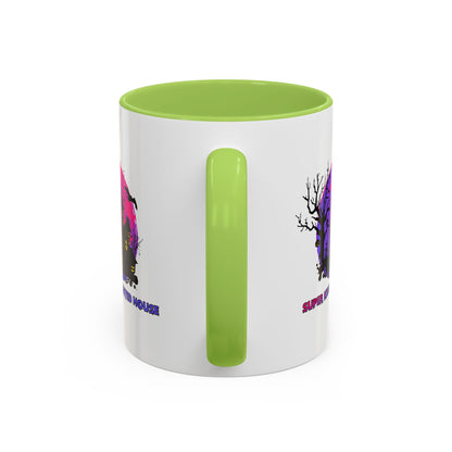 Accent Coffee Mug - Super kiddo flying on hunted house - [[{"value":"Wonderwear Kid"}]]
