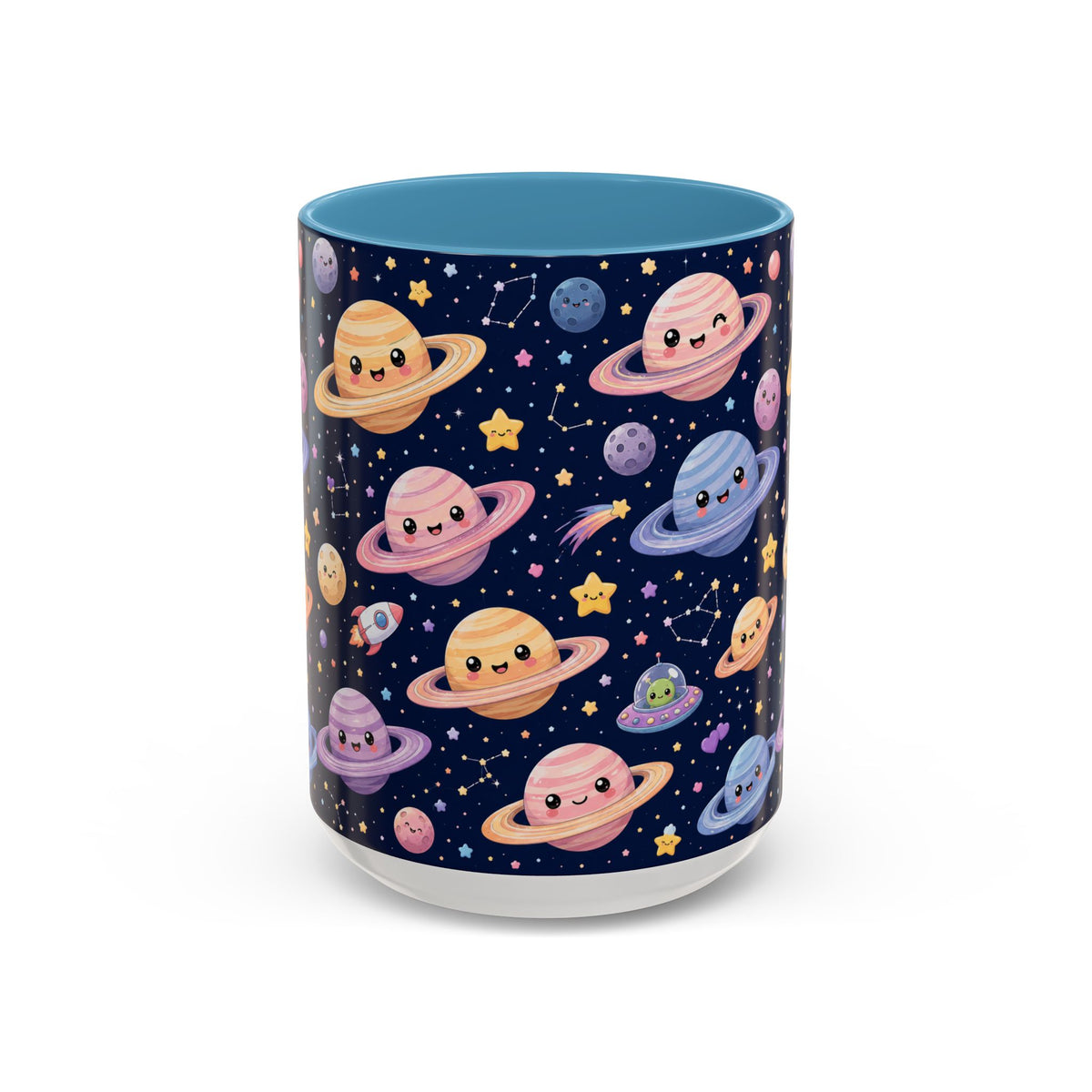 Accent Coffee Mug  (11/15 oz) - Kawaii Saturns in a Starry Space