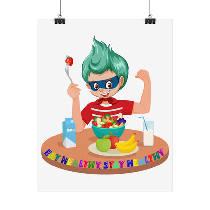 Rolled Posters - super kiddo eating healthy food - [[{"value":"Wonderwear Kid"}]]