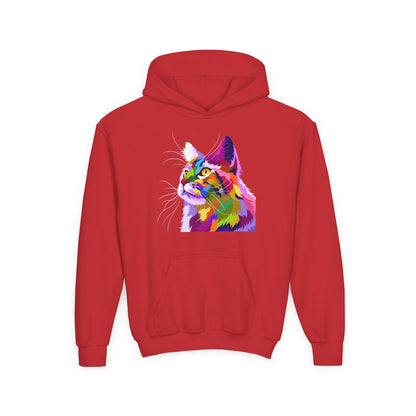 Youth hoodie with adorable cat design Printify