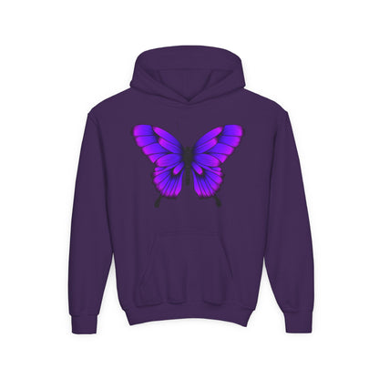 Youth Heavy Blend Hooded Sweatshirt - Tropical purple butterfly Printify