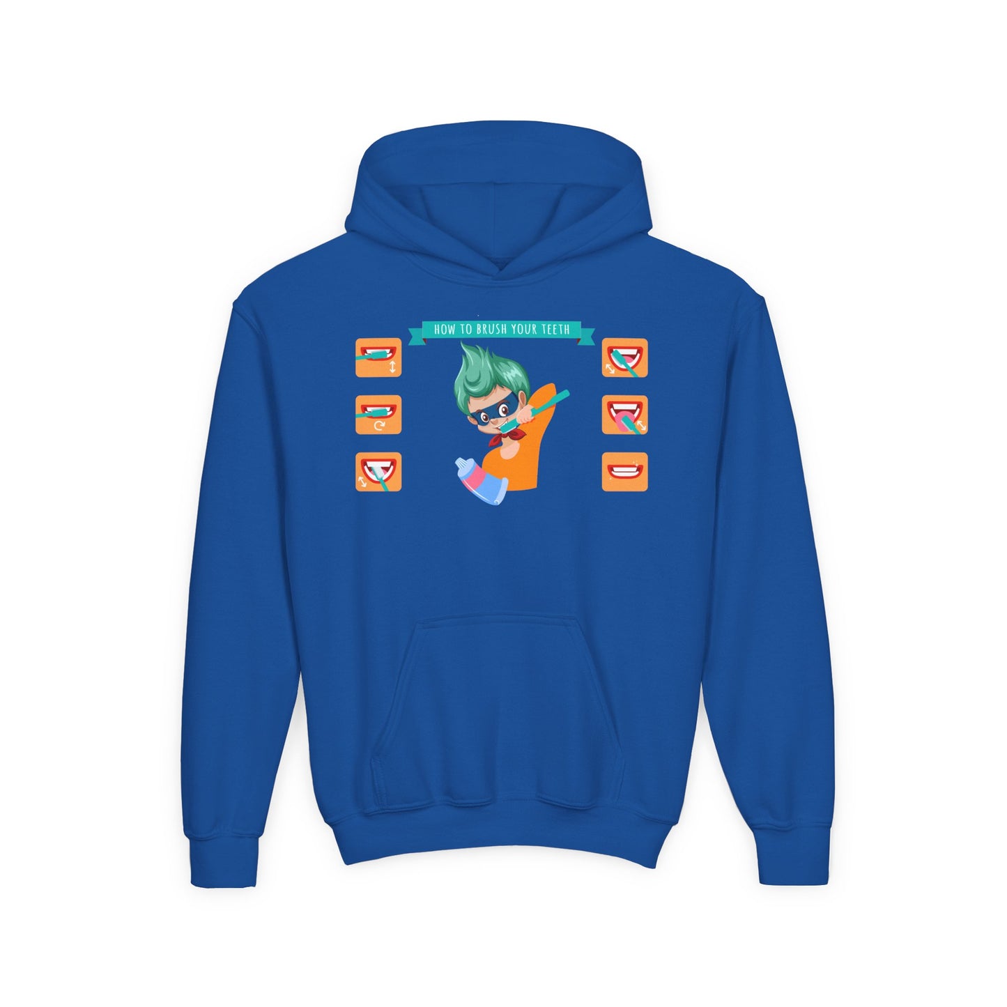 Youth Heavy Blend Hooded Sweatshirt - Super kiddo how to brush teeth