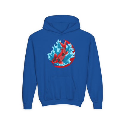 Youth Heavy Blend Hooded Sweatshirt - Red koi Printify