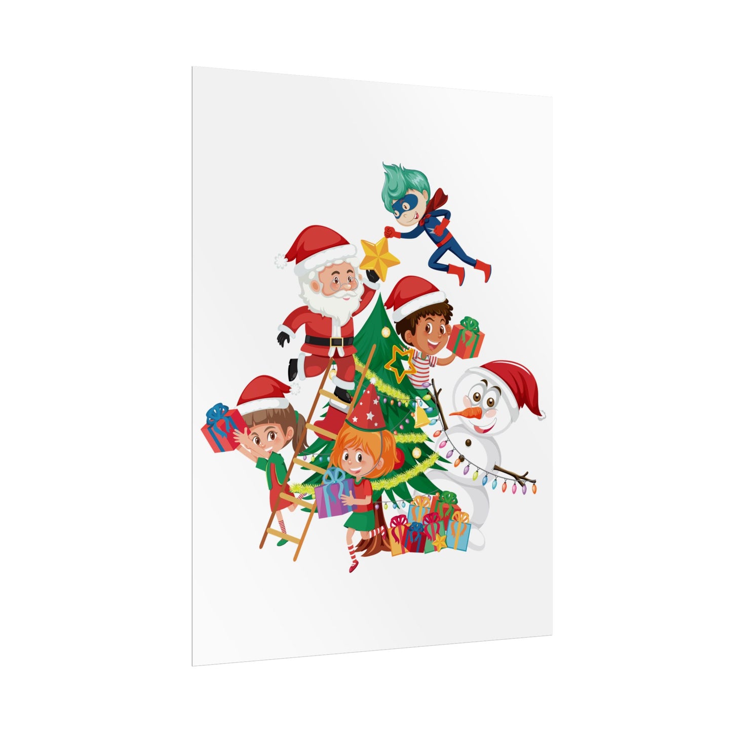 Rolled Posters - Super kiddo making christmas tree - [[{"value":"Wonderwear Kid"}]]