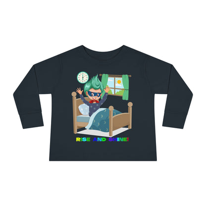 Toddler Long Sleeve Tee - Super kiddo teaches us to wake up early - [[{"value":"Wonderwear Kid"}]]
