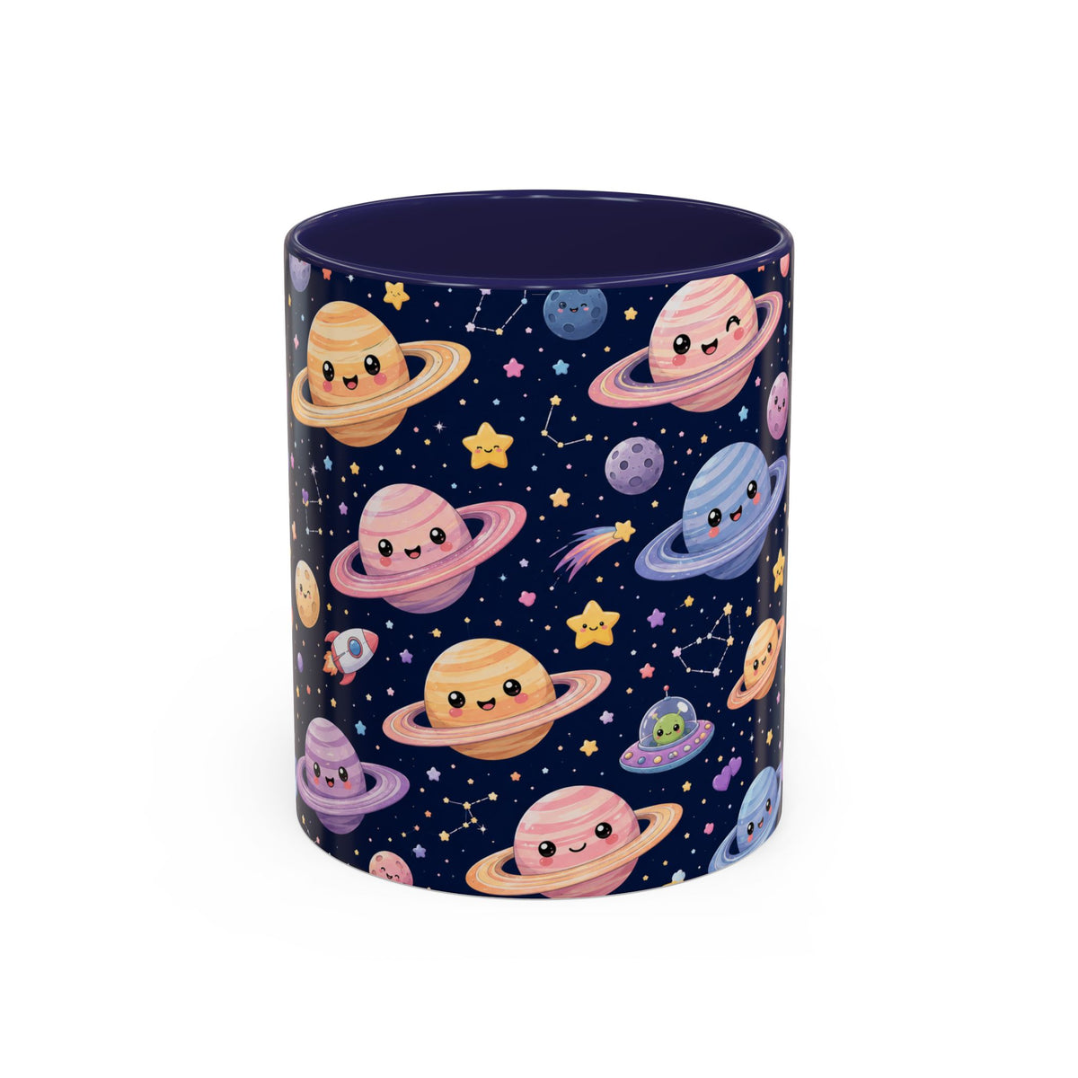 Accent Coffee Mug  (11/15 oz) - Kawaii Saturns in a Starry Space