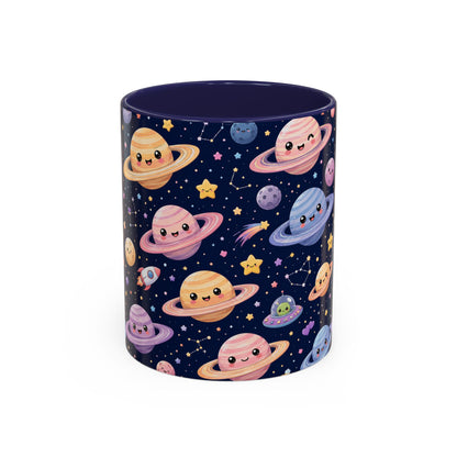 Accent Coffee Mug  (11/15 oz) - Kawaii Saturns in a Starry Space