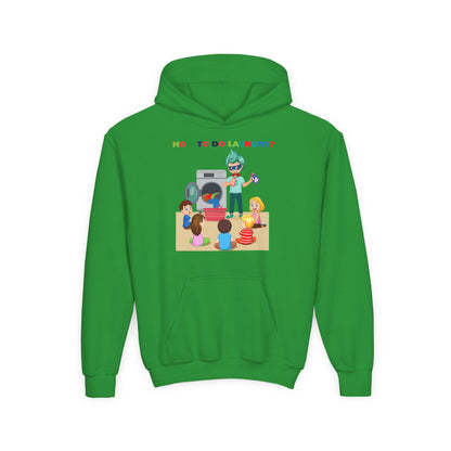 Youth Heavy Blend Hooded Sweatshirt - super kiddo teaching laundry - [[{"value":"Wonderwear Kid"}]]